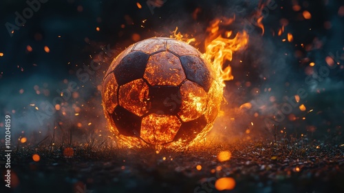 A fiery soccer ball ignites excitement and energy, perfect for sports-themed projects, promotions, or advertisements showcasing passion, determination, and competitive spirit in football, photo