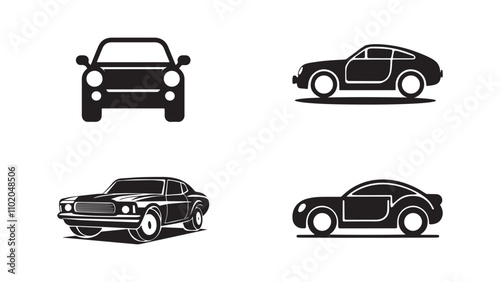 Linear style car icon set with transport symbols in vector illustration.