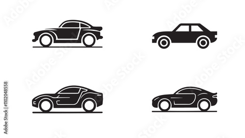Linear style car icon set with transport symbols in vector illustration.