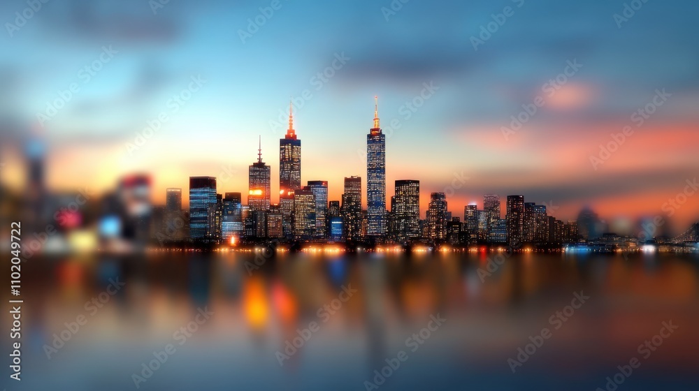 A vibrant city skyline is displayed at dusk, reflecting beautifully in the water, showcasing the transition from day to night with colorful lights and a dramatic sky. A vibrant city skyline is displayed at dusk, reflecting beautifully in the water, showcasing the transition from day to night with colorful lights and a dramatic sky.