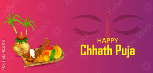 Happy Chhath Puja holiday background celebrating traditional festival of India and Nepal