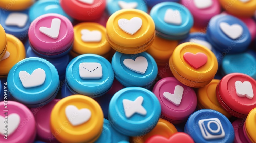 Fototapeta premium Colorful social media icons pile.