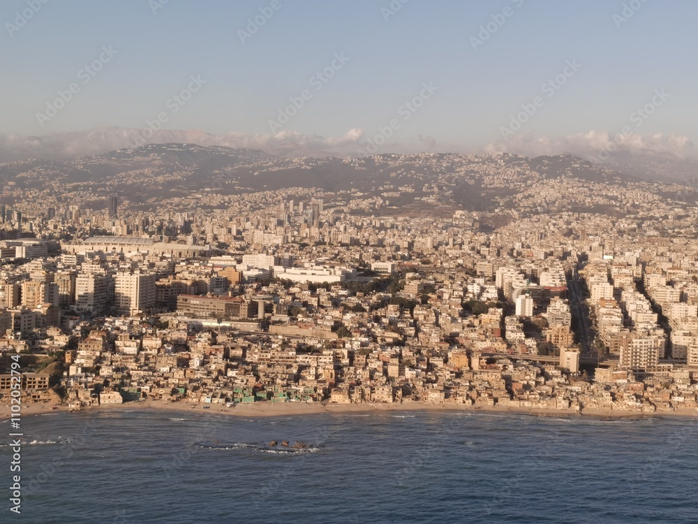 Fototapeta premium the panorama of Beirut city and the slums in southern Beirut in Lebanon
