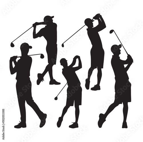 golf player set silhouette vector illustration
