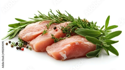 Raw Chicken Breast Slices with Herbs and Spices photo