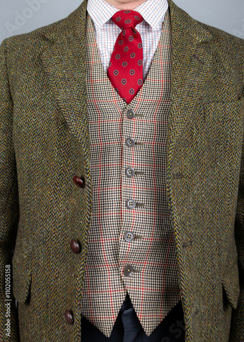 Gentleman in Tweed Suit and Waistcoat. Vintage Stile of English Country Gentleman.