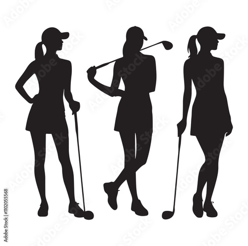 golf player set silhouette vector illustration