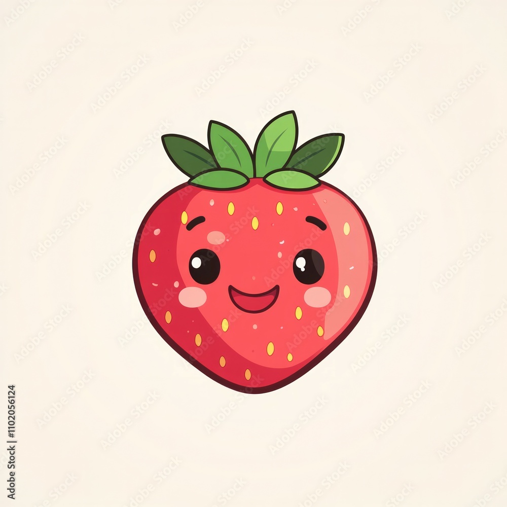 Obraz premium Logo design, a cute red color strawberry character on white background
