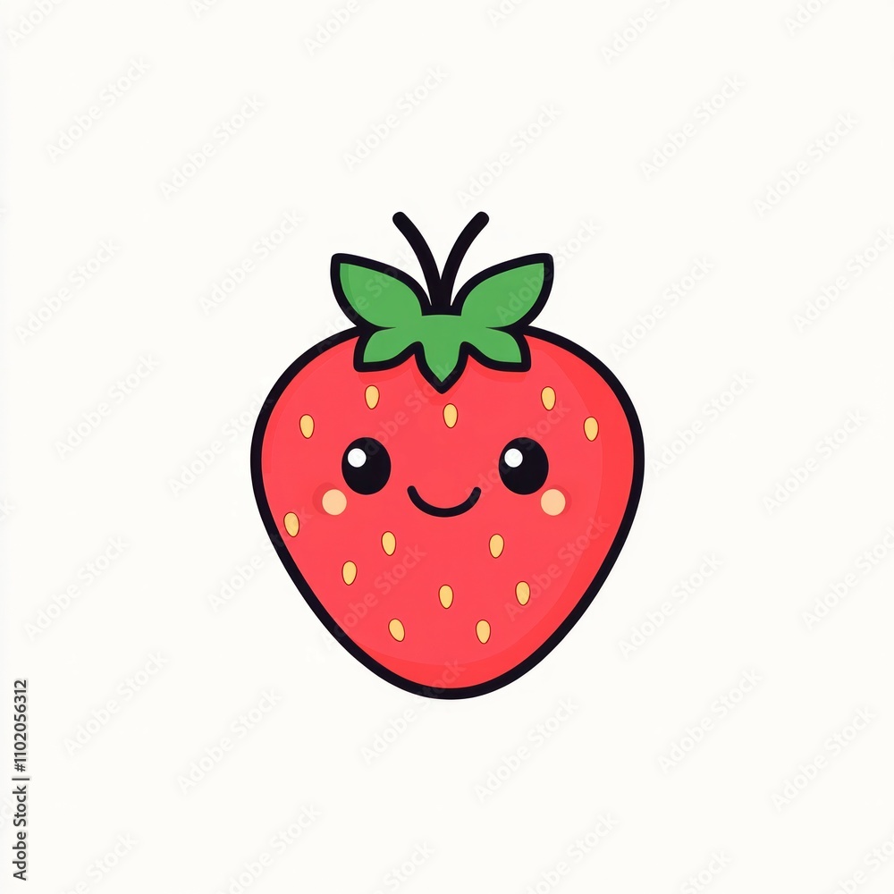 Logo design, a cute red color strawberry character on white background