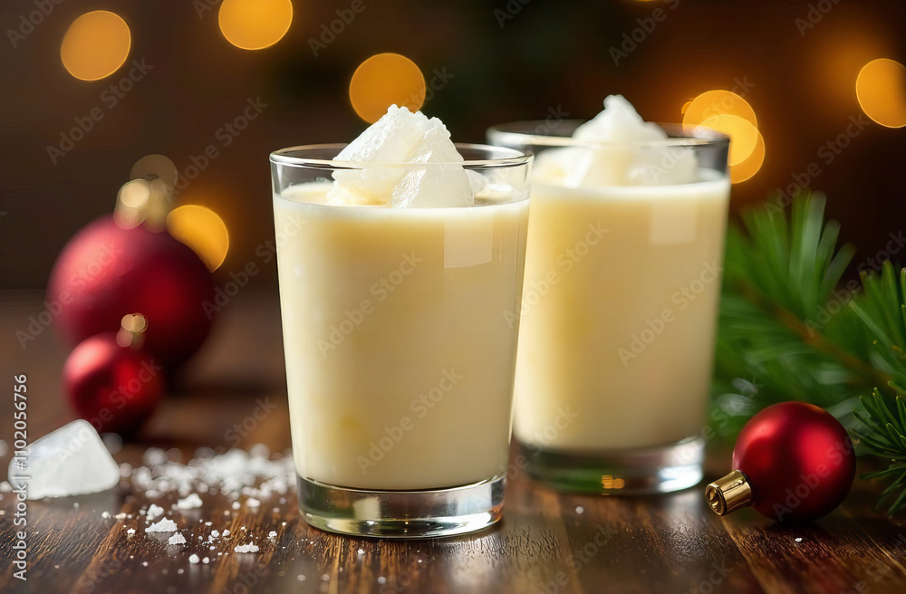 Glasses of eggnog, the Christmas drink. Glasses of eggnog, the Christmas drink.