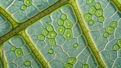 plant leaf tissue, showing palisade mesophyll cells and chloroplasts photo