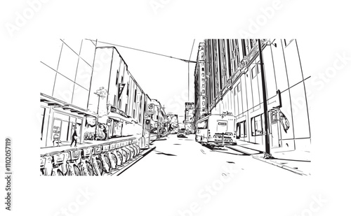Obraz na płótnie Print Building view with landmark of Vancouver is the city in Western Canada. Hand drawn sketch illustration in vector. w salonie
