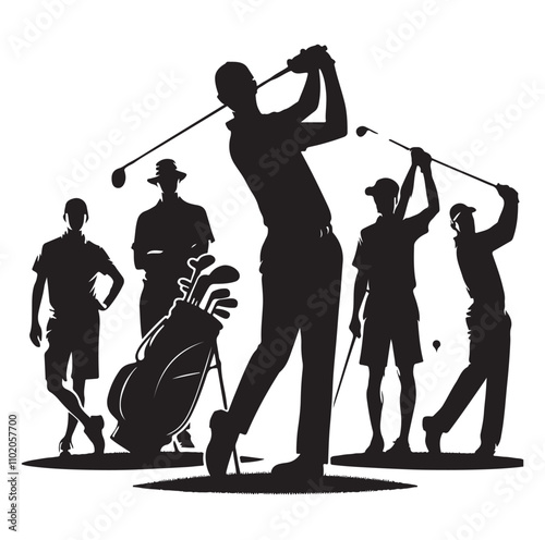 golf player set silhouette vector illustration