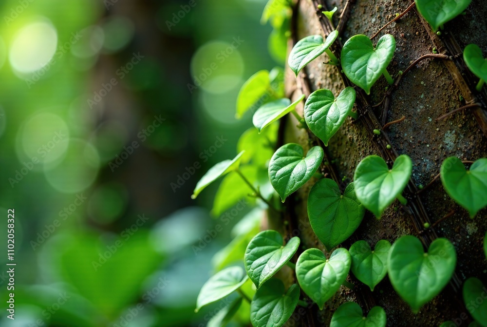 Obraz premium Closeup Palm Trunk Covered in Green Creeper Plants - Tropical Detail