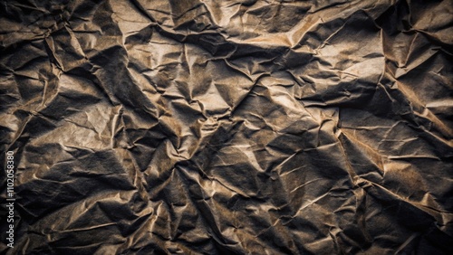 Old black paper with creases and scratches, worn packaging material, abstract background, macro shot, vintage, texture