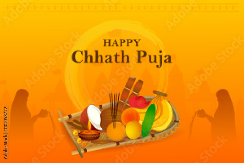 Happy Chhath Puja holiday background celebrating traditional festival of India and Nepal photo