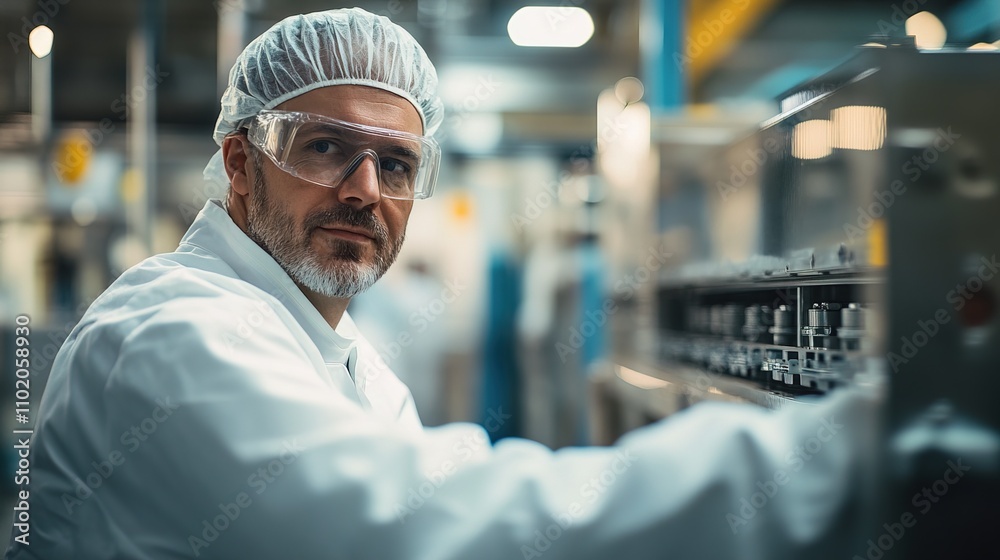 Man in safety gear working on a machine in a factory setting Man in safety gear working on a machine in a factory setting