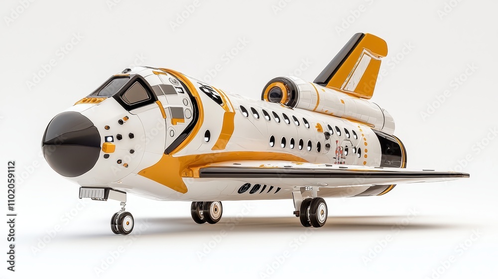 Realistic model of a futuristic space shuttle with orange accents and detailed design, showcasing advanced spacecraft technology and aerodynamics ideal for creative projects Realistic model of a futuristic space shuttle with orange accents and detailed design, showcasing advanced spacecraft technology and aerodynamics ideal for creative projects