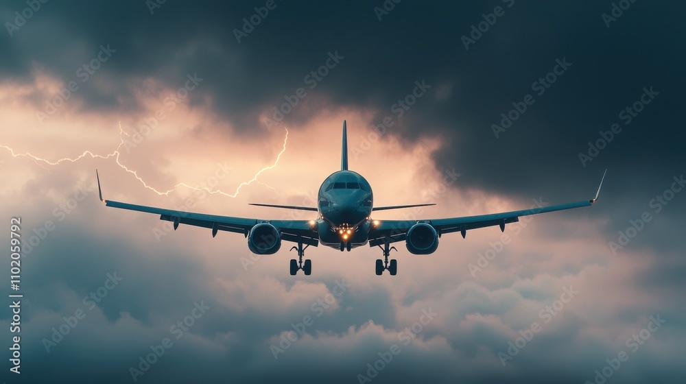 Passenger plane maneuvering through turbulent weather a dramatic view Passenger plane maneuvering through turbulent weather a dramatic view