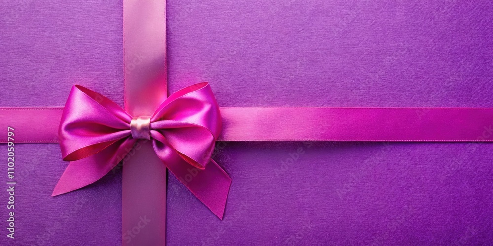 Elegant top view of purple ribbon and pink bow on colorful background, ribbon, bow, elegant, purple, pink, top view Elegant top view of purple ribbon and pink bow on colorful background, ribbon, bow, elegant, purple, pink, top view