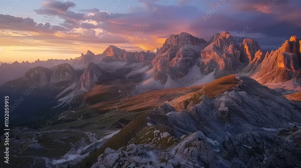 Obraz premium Majestic Mountain Range Sunset Panorama