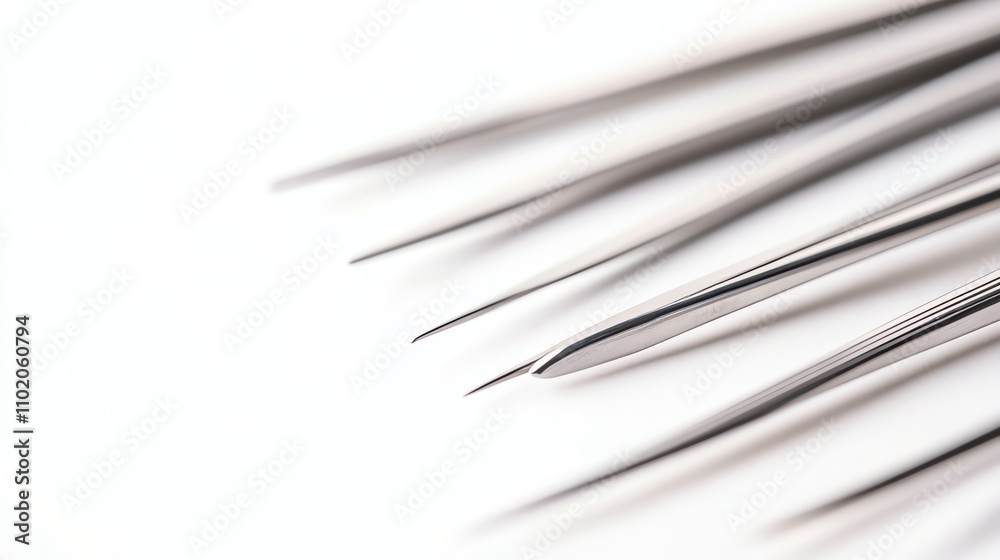 Close-up of sharp sewing needles on a white isolated background. Close-up of sharp sewing needles on a white isolated background.