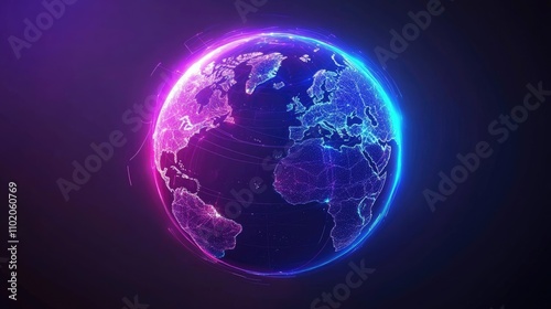 Abstract Earth with neon trading paths, global network, world trade