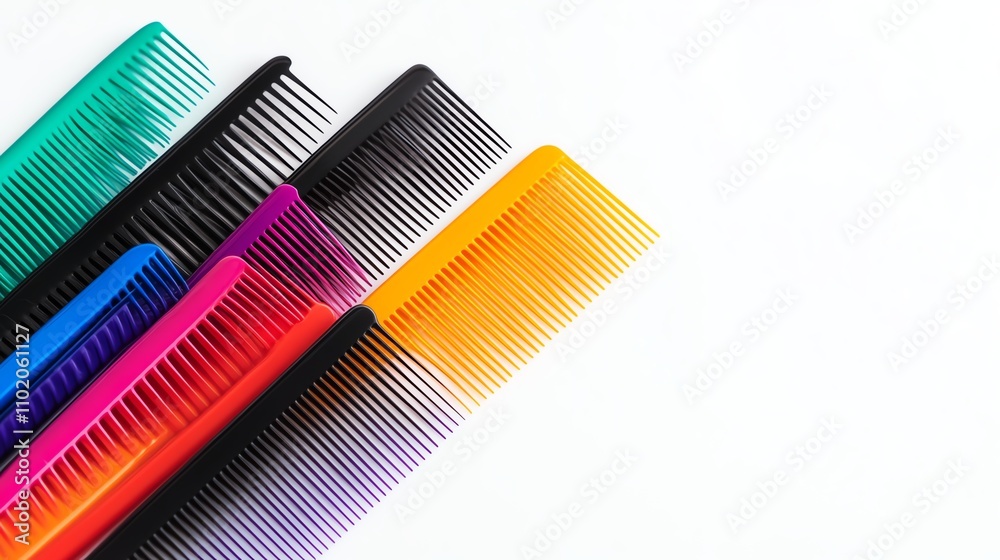 Colorful combs arranged on a white isolated background. Colorful combs arranged on a white isolated background.