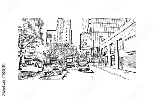 Obraz na płótnie Print Building view with landmark of Vancouver is the city in Western Canada. Hand drawn sketch illustration in vector. w salonie