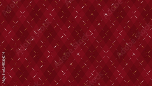 Christmas Seamless vivid geometric background for fabric, textile, men clothing, wrapping paper. Argyle vector pattern. Dark green with thin slim golden dotted line. 