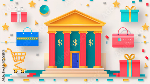Financial Building Graphic Template for Holiday Shopping, Black Friday, and Cyber Monday, with a playful and festive feel