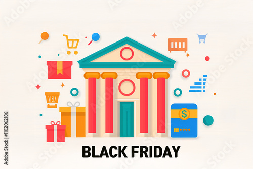 Financial Building Graphic Template for Holiday Shopping, Black Friday, and Cyber Monday, with a playful and festive feel