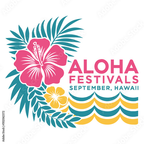 Tropical Hibiscus and Ocean Waves Logo
