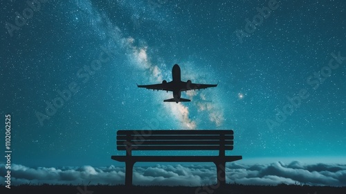 Passenger plane flying over sea at night stunning sky view travel photo