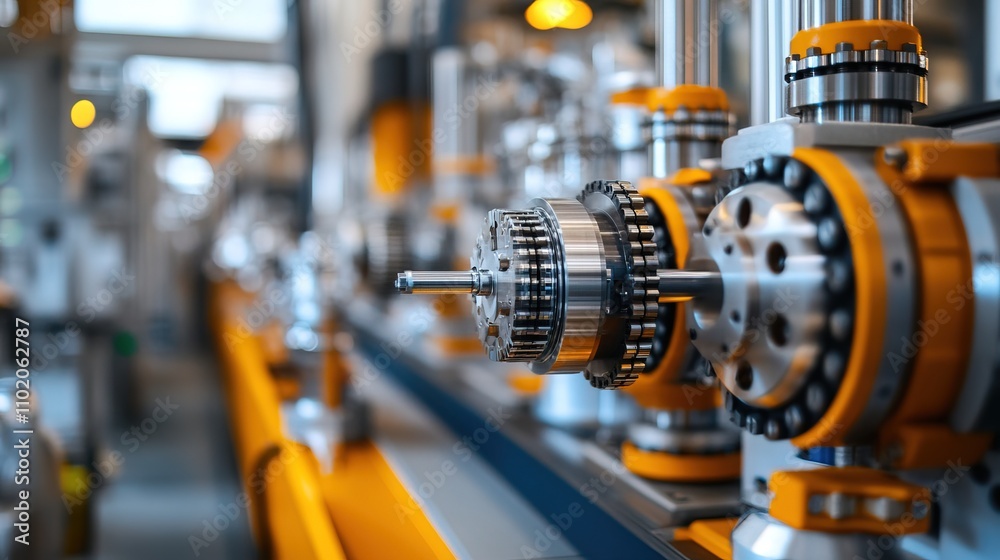 Detailed view of precision industrial machinery in a factory Detailed view of precision industrial machinery in a factory