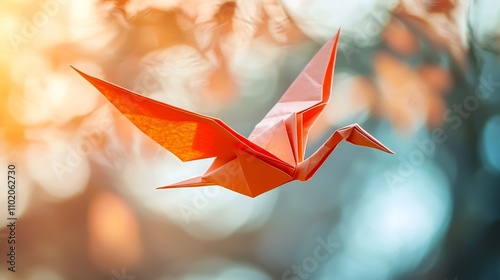 Transforming Paper Crane Taking Flight Symbolizing Creativity and Freedom