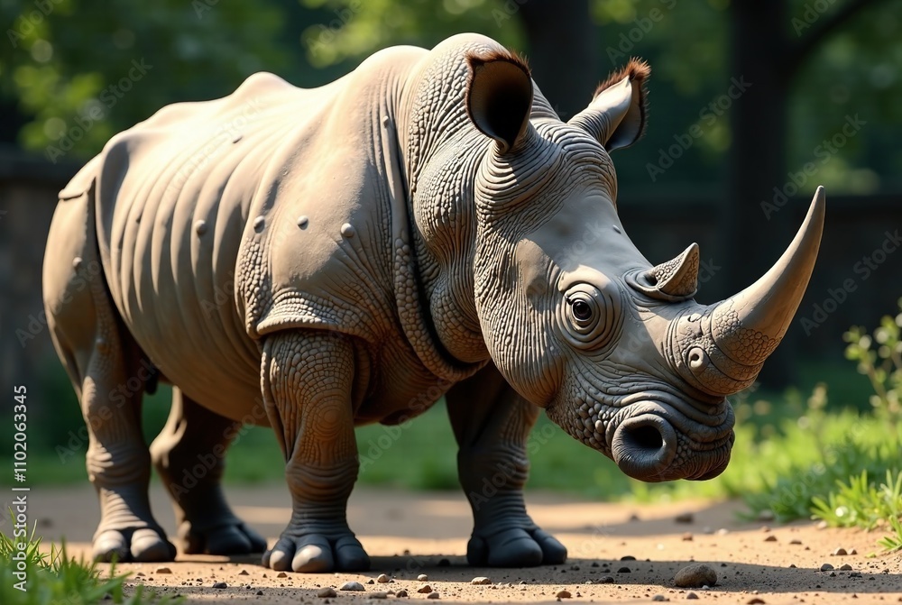 Fototapeta premium Indian Rhinoceros at Zoo de la Flèche - Realistic AI Photo