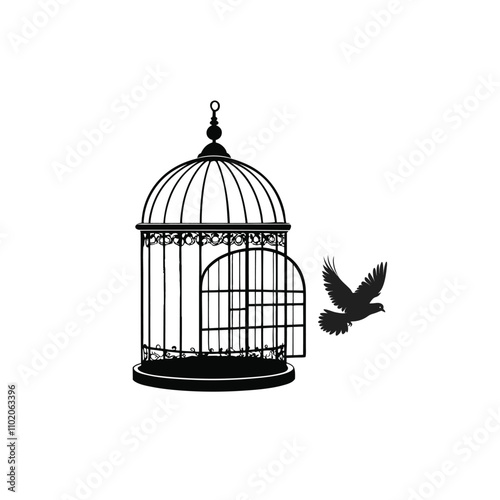birdcage with a flying bird vector silhouette design