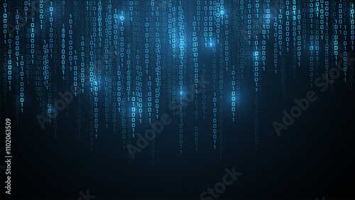 Matrix vector digital code rain in a Matrix inspired futuristic style. Light Effect matrix background. High-tech backdrop with glowing binary characters
