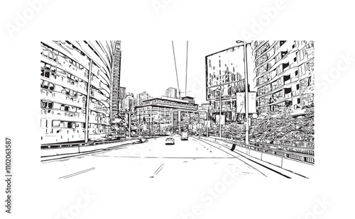 Obraz na płótnie Print Building view with landmark of Vancouver is the city in Western Canada. Hand drawn sketch illustration in vector. w salonie