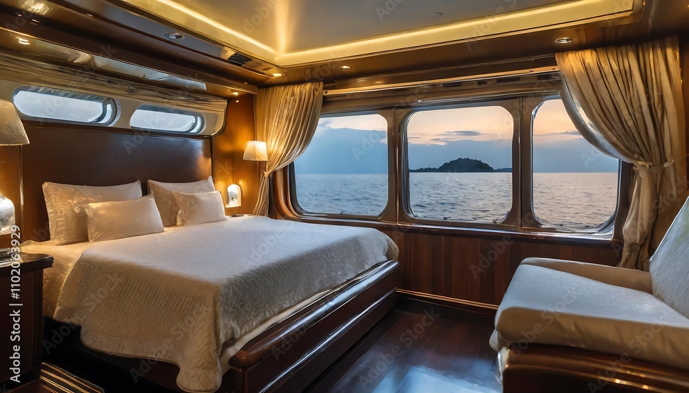 Fototapeta premium Luxurious First Class Cabin on Passenger Ship