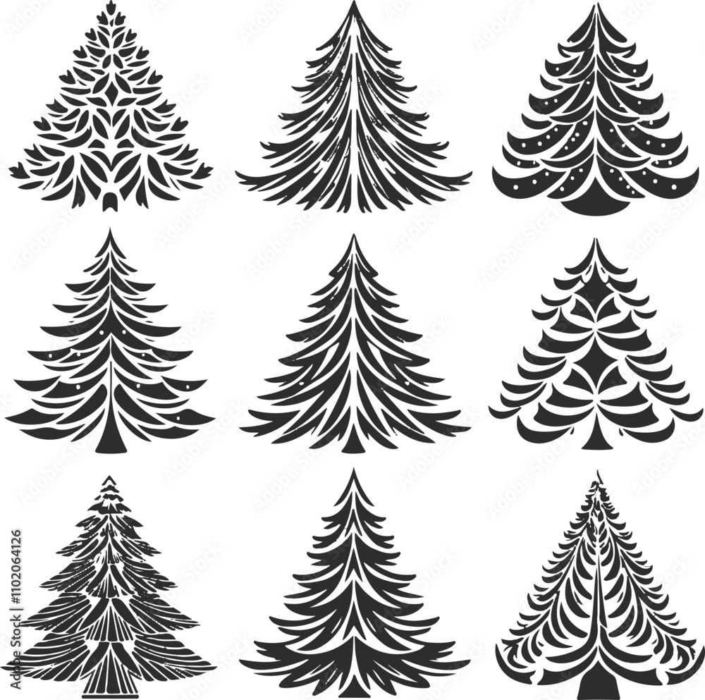 Christmas Tree Silhouette Vector Art Pack Versatile Holiday Illustrations. Christmas Tree Silhouette Vector Art Pack Versatile Holiday Illustrations.
