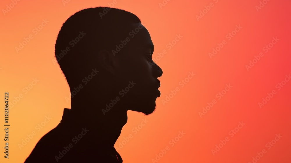 The silhouette of an African man in a thoughtful pose, against a gradient background symbolizing introspection and strength. The silhouette of an African man in a thoughtful pose, against a gradient background symbolizing introspection and strength.