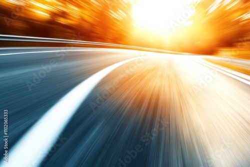 Asphalt road with white arrow roadway. Asphalt road with a white arrow blurred by motion, emphasizing speed and dynamic movement in travel