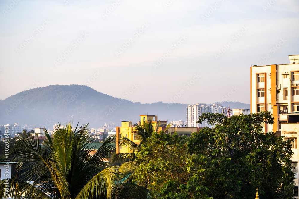 Fototapeta premium Guwahati City view with buildings and hills