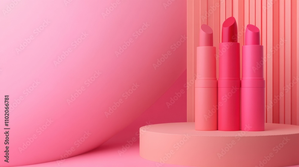 Vibrant Pink Lipsticks on Display Against Soft Pink Background