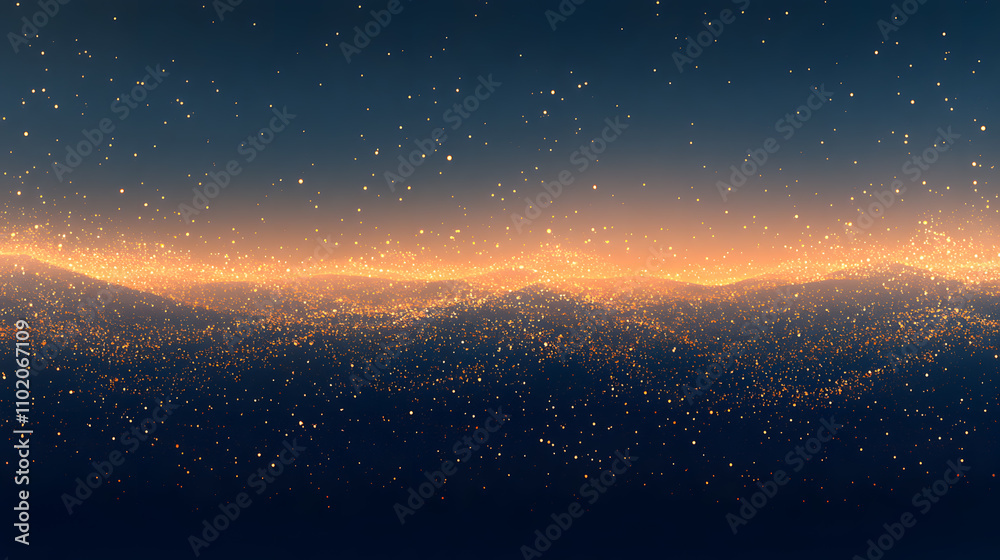 Fototapeta premium Glittering Twilight Landscape with Sparkling Stars and Mountains