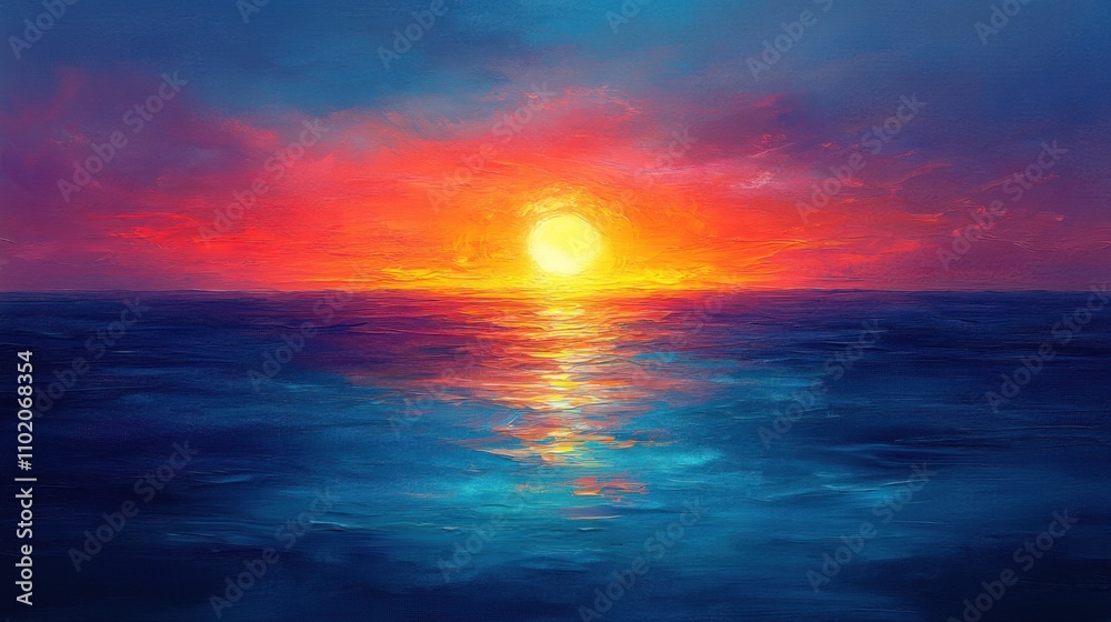 A vibrant sunset over the ocean, showcasing hues of orange, pink, and blue, reflecting beautifully on the water's surface. A vibrant sunset over the ocean, showcasing hues of orange, pink, and blue, reflecting beautifully on the water's surface.