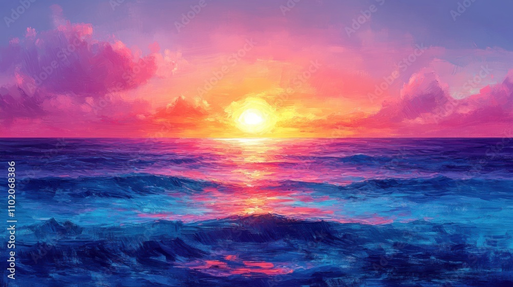 A vibrant sunset over the ocean, featuring pink and orange hues reflecting on the water, with soft clouds enhancing the serene atmosphere. A vibrant sunset over the ocean, featuring pink and orange hues reflecting on the water, with soft clouds enhancing the serene atmosphere.