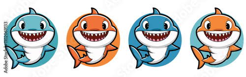 set of cute baby sharks colorful vector illustrations